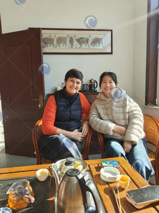 group potato with customer in nursery seeding machine factory office